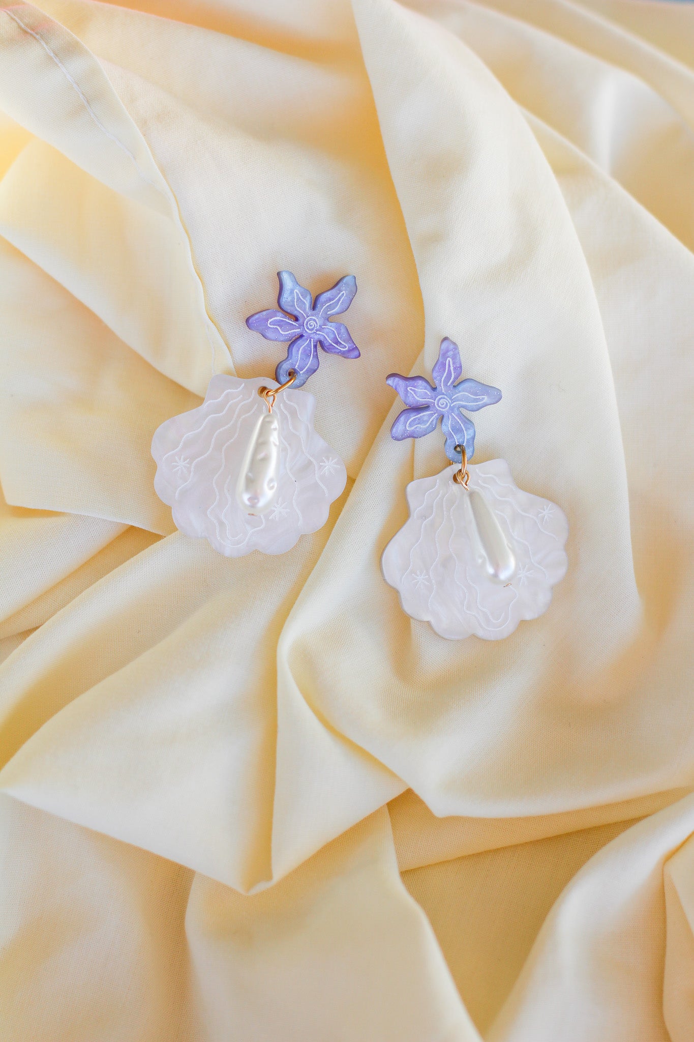 aquamarine - shell & starfish mermaid dangles