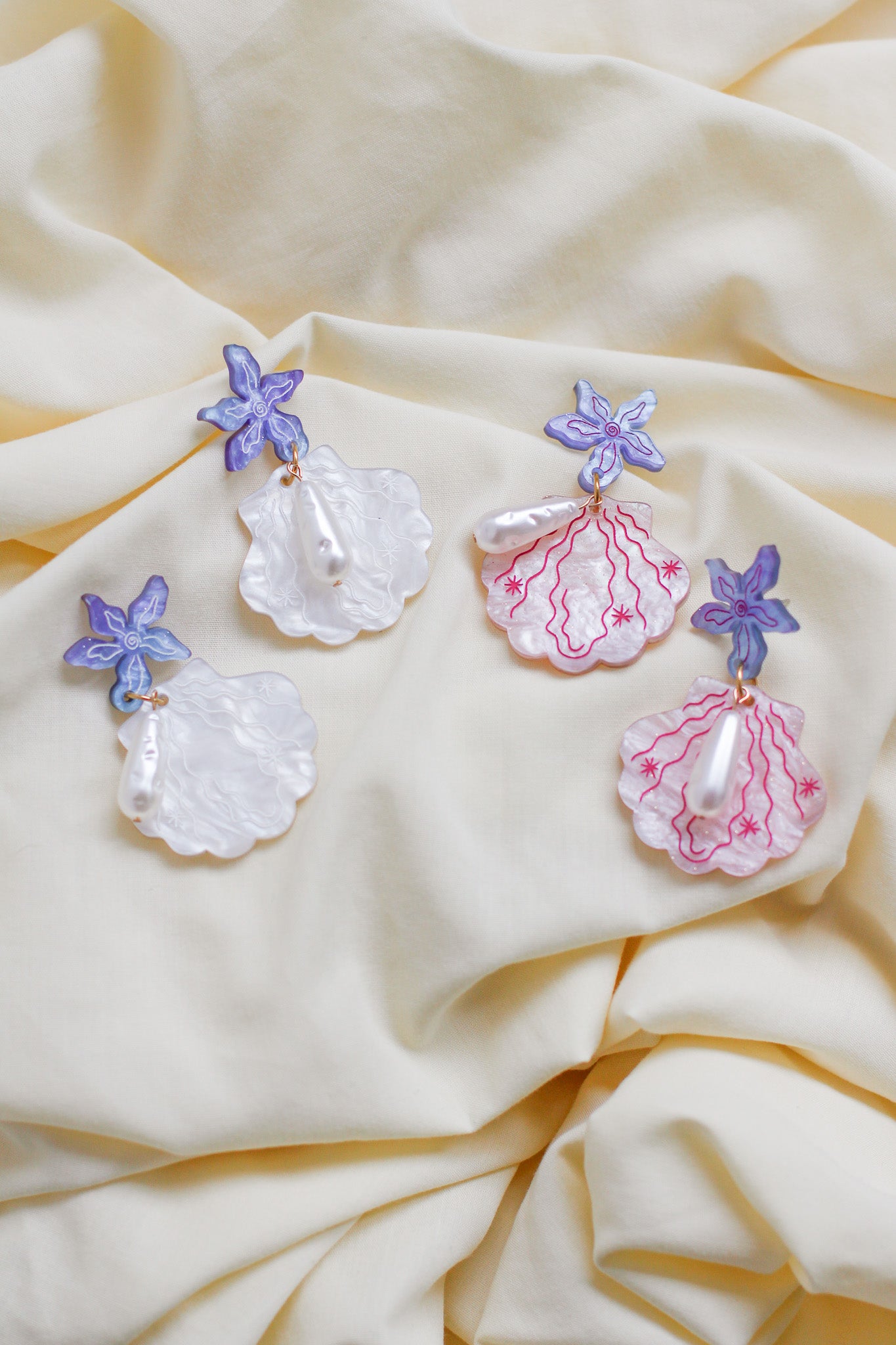 aquamarine - shell & starfish mermaid dangles