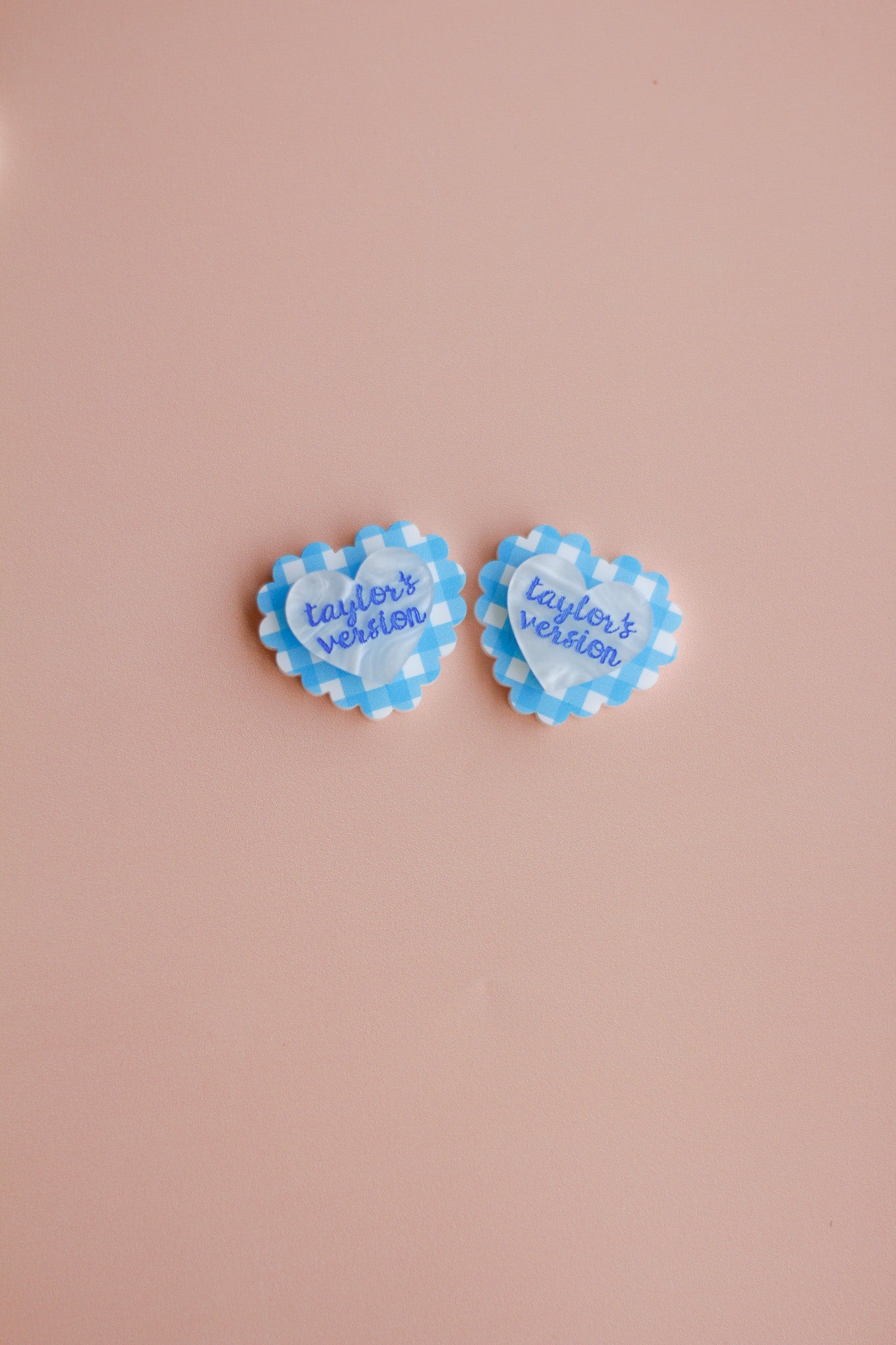 effie - gingham frilly heart studs