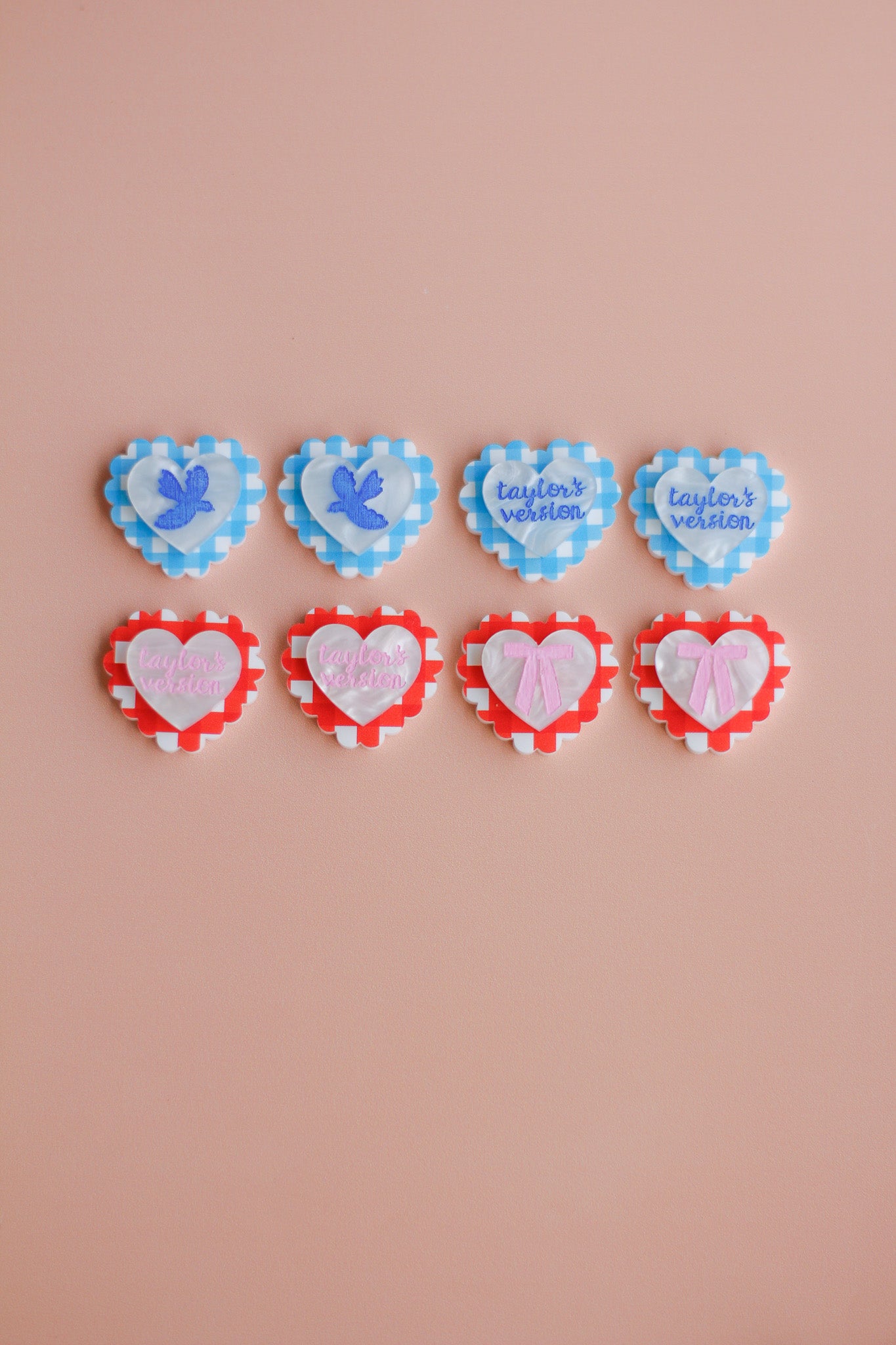 effie - gingham frilly heart studs