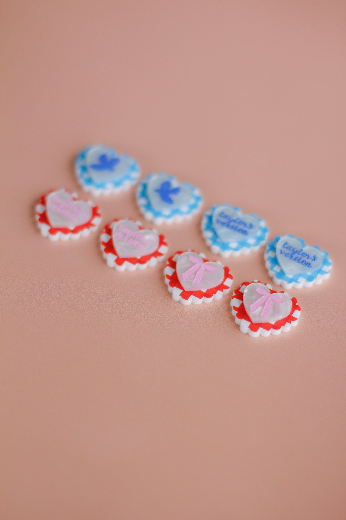 effie - gingham frilly heart studs