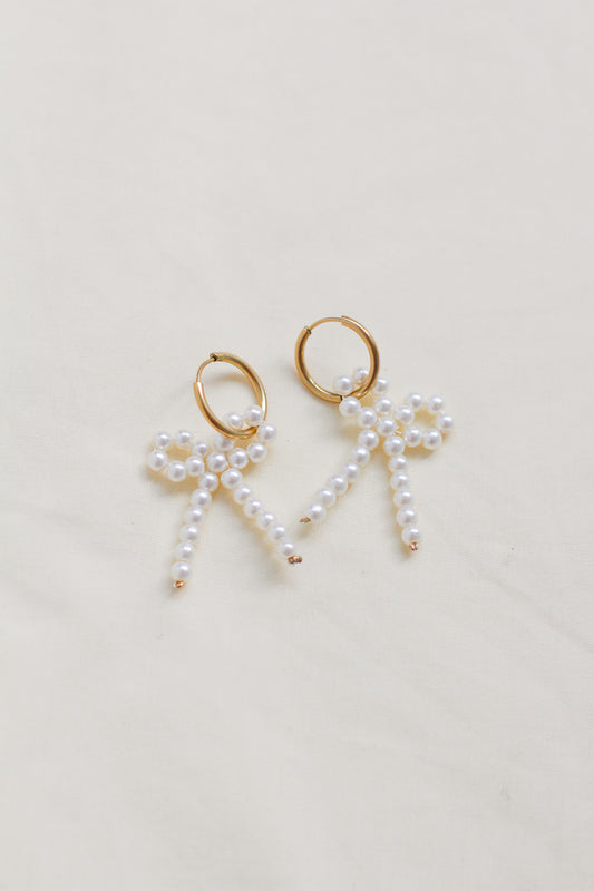 charlotte - white beaded bow hoops