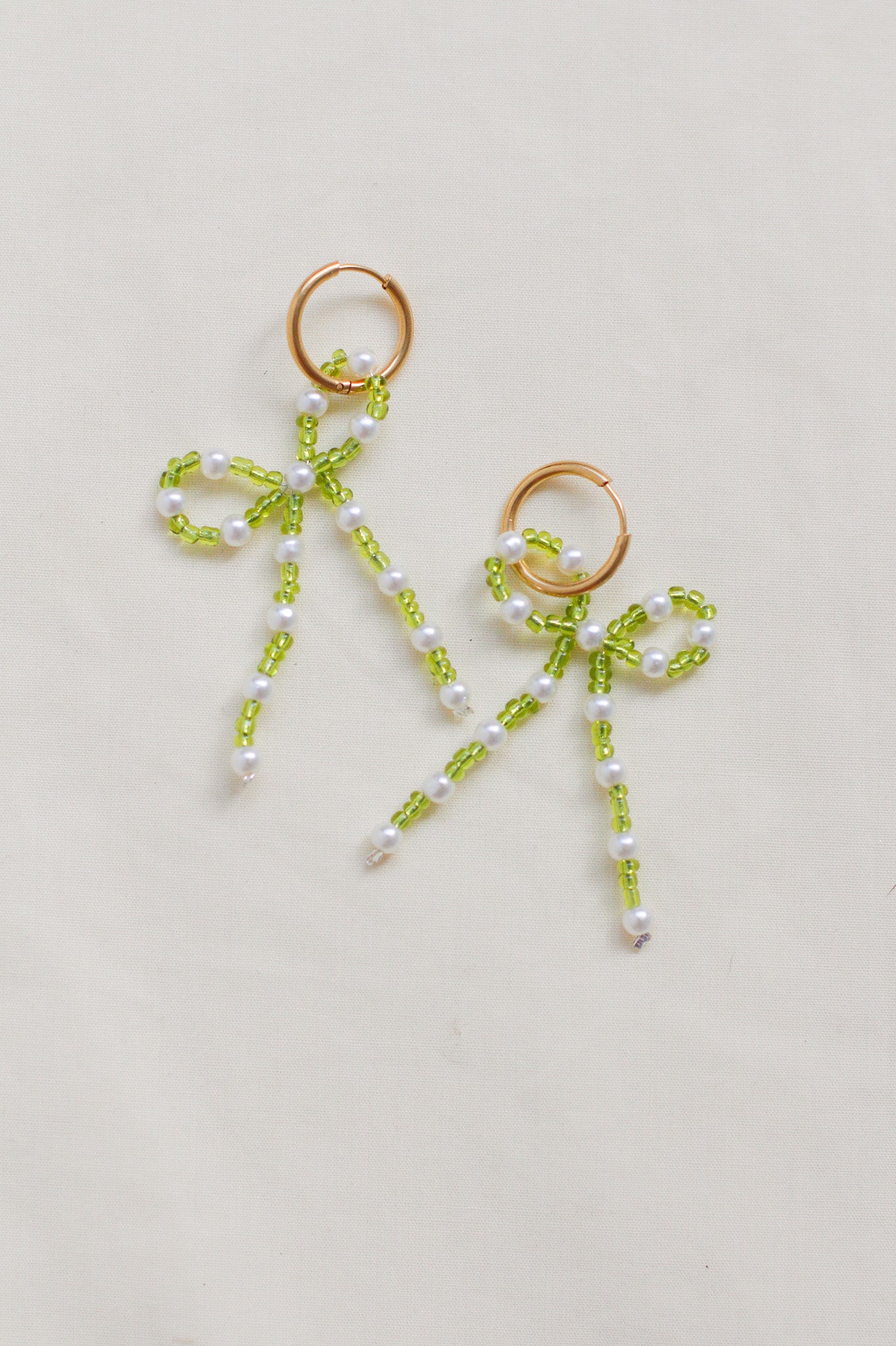 charlotte - green & white beaded bow hoops