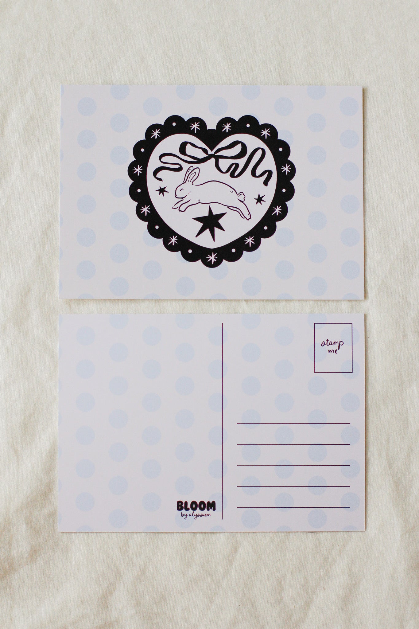 mopsy cosmic bunny postcard