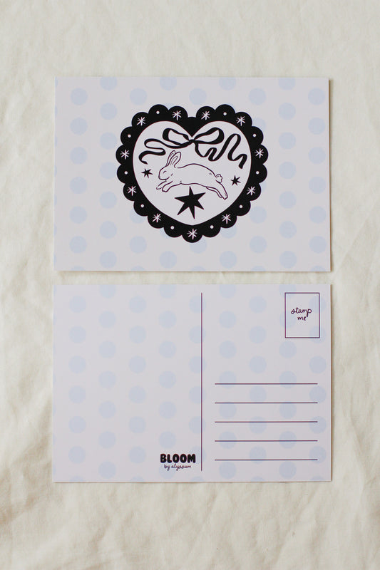 mopsy cosmic bunny postcard