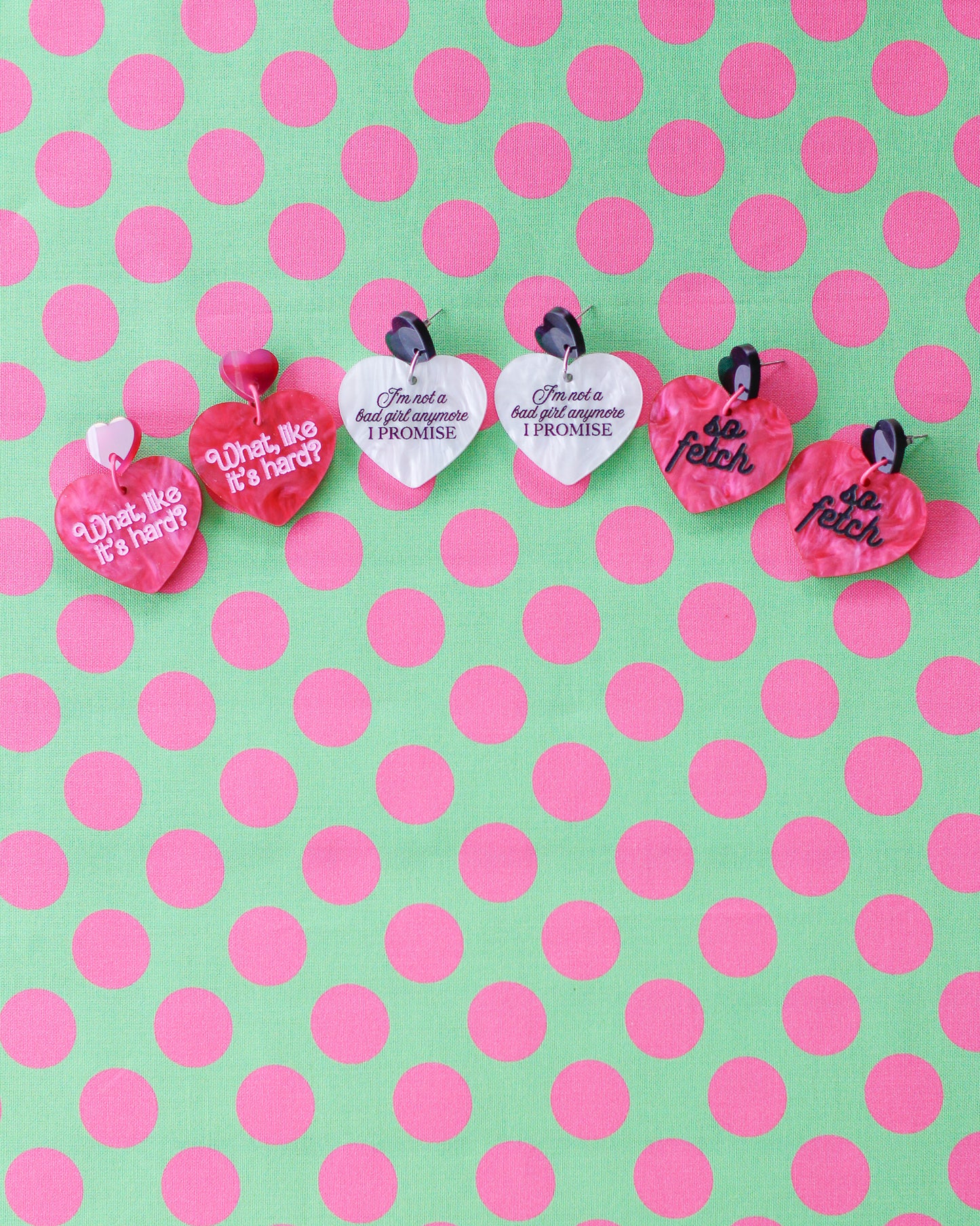 gretchen - so fetch heart dangle earrings