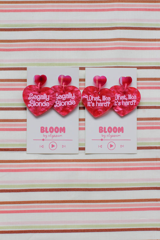 elle - legally blonde inspired heart dangle earrings